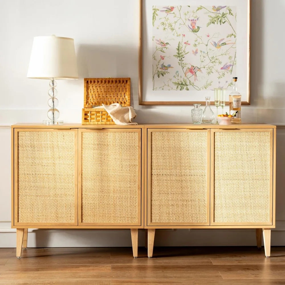 (New) Boho Accent Sideboard Cabinet with Rattan Doors