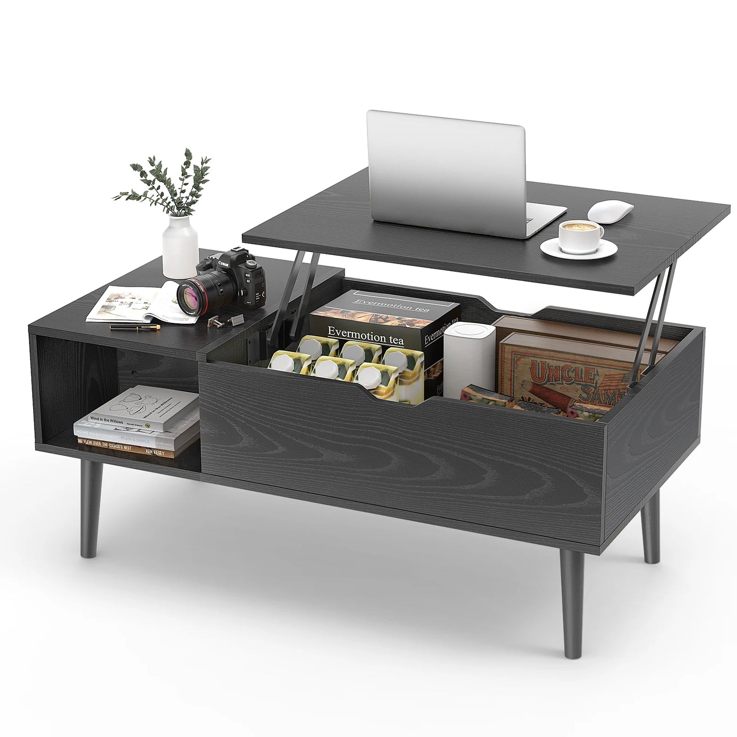 Lift-Top Coffee Table with Adjustable Storage Shelf – Easy Lift and Lower Mechanism
