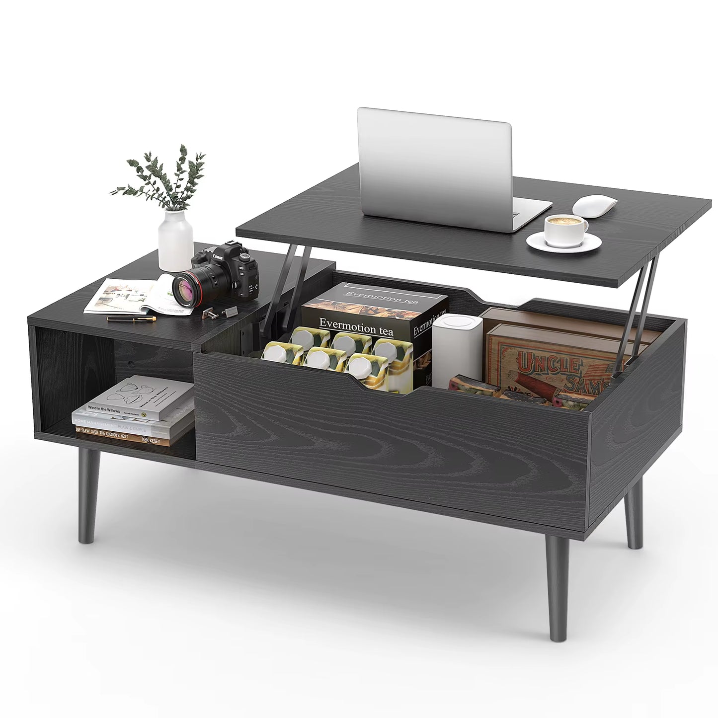 Lift-Top Coffee Table with Adjustable Storage Shelf – Easy Lift and Lower Mechanism