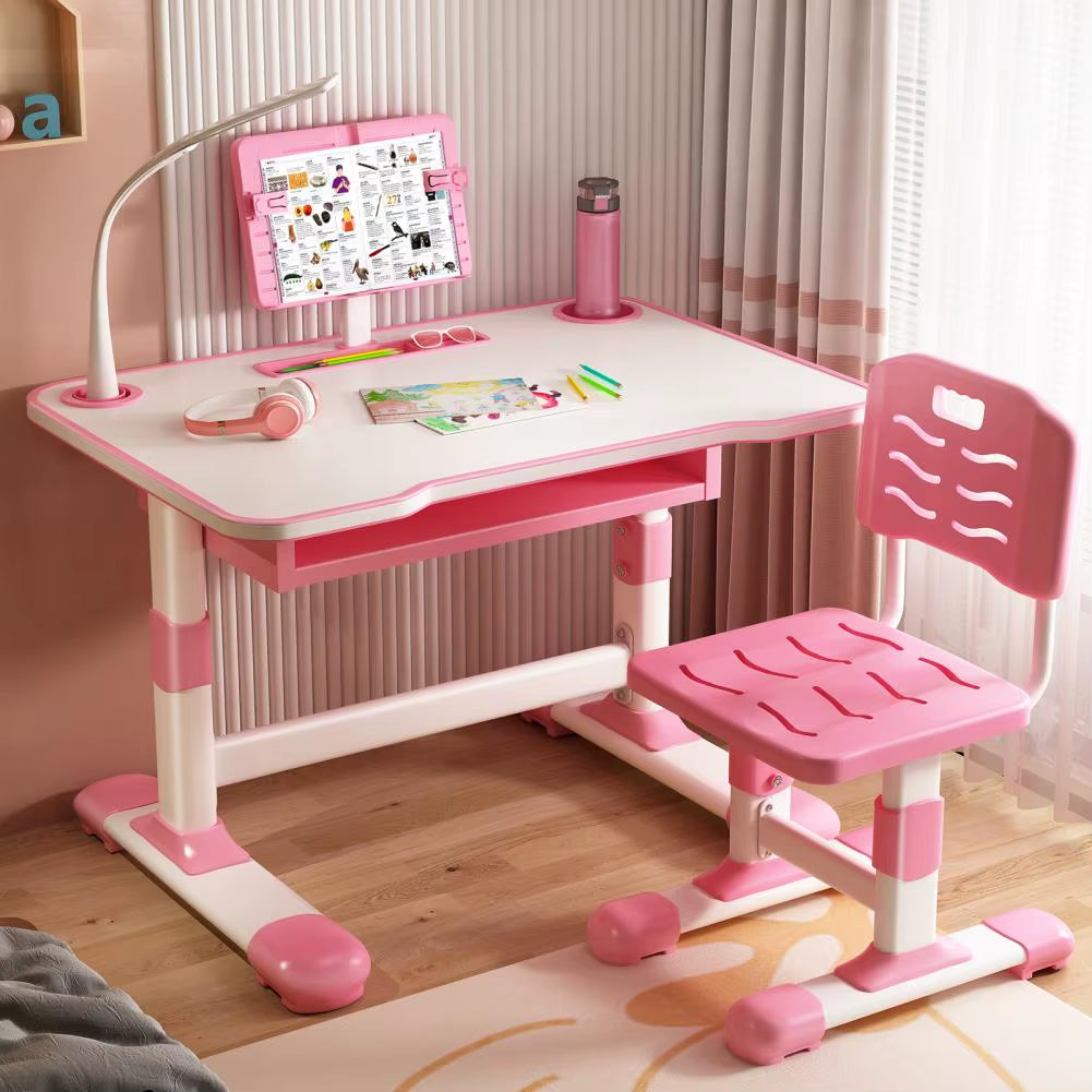 Adjustable Kids Study Desk and Chair Set with Tiltable Reading Stand and LED Light