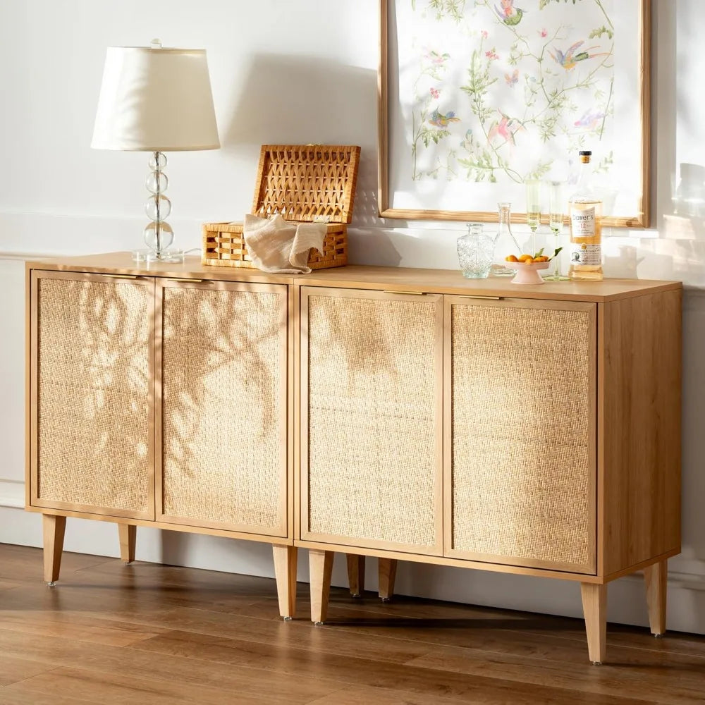 (New) Boho Accent Sideboard Cabinet with Rattan Doors