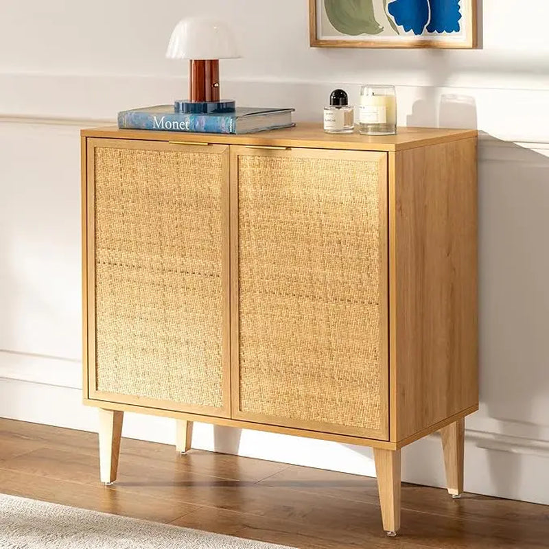 (New) Boho Accent Sideboard Cabinet with Rattan Doors
