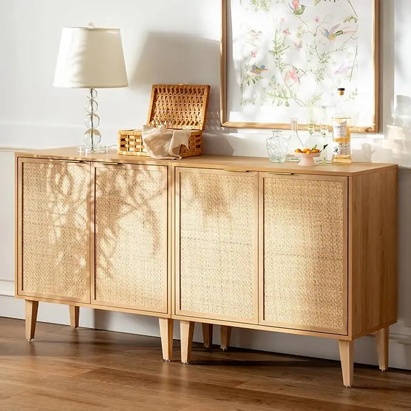 (New) Boho Accent Sideboard Cabinet with Rattan Doors