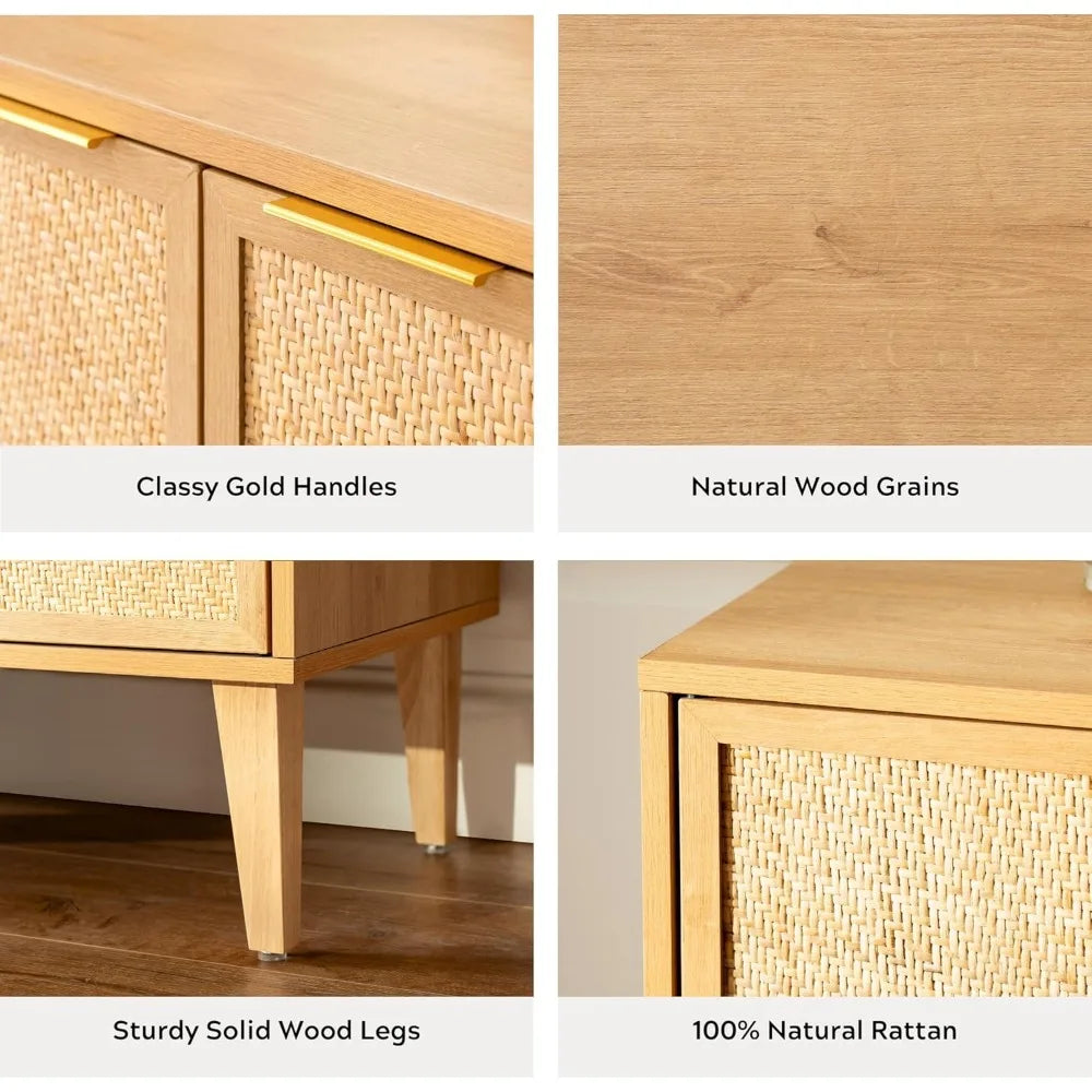 (New) Boho Accent Sideboard Cabinet with Rattan Doors