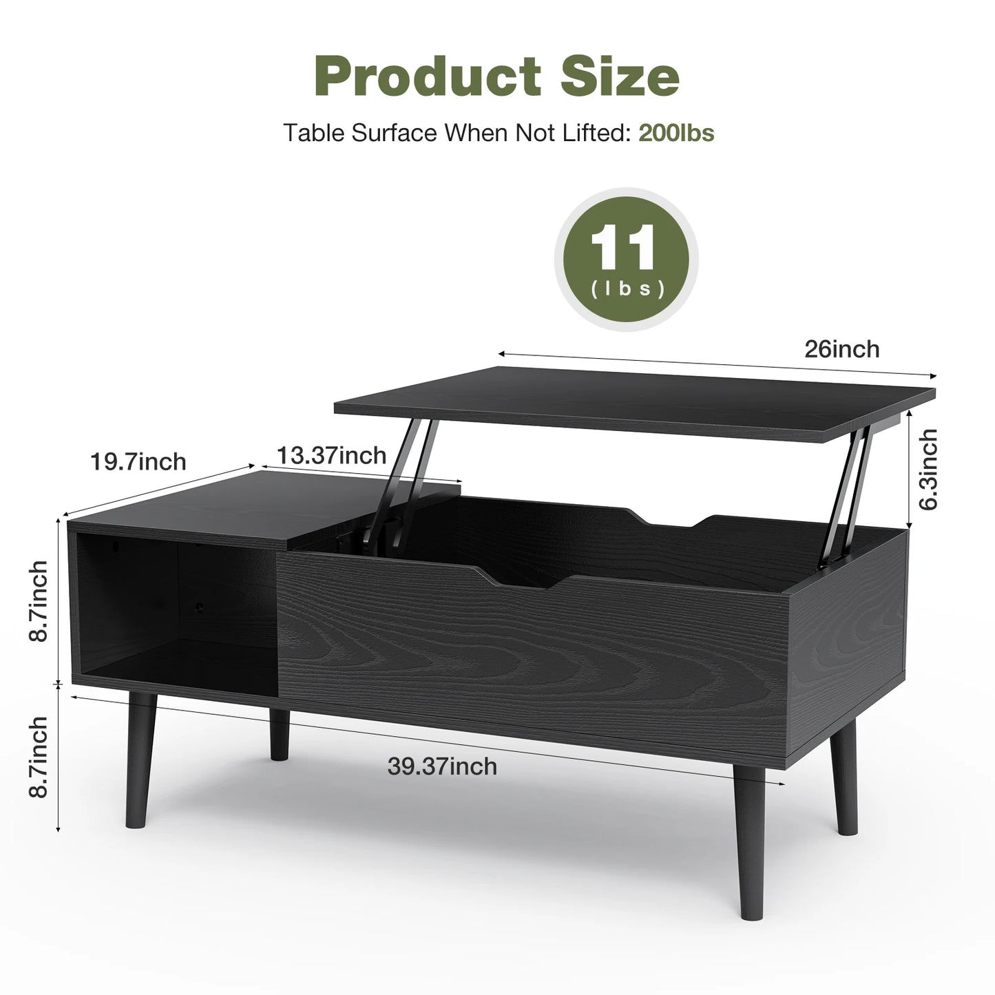 Lift-Top Coffee Table with Adjustable Storage Shelf – Easy Lift and Lower Mechanism