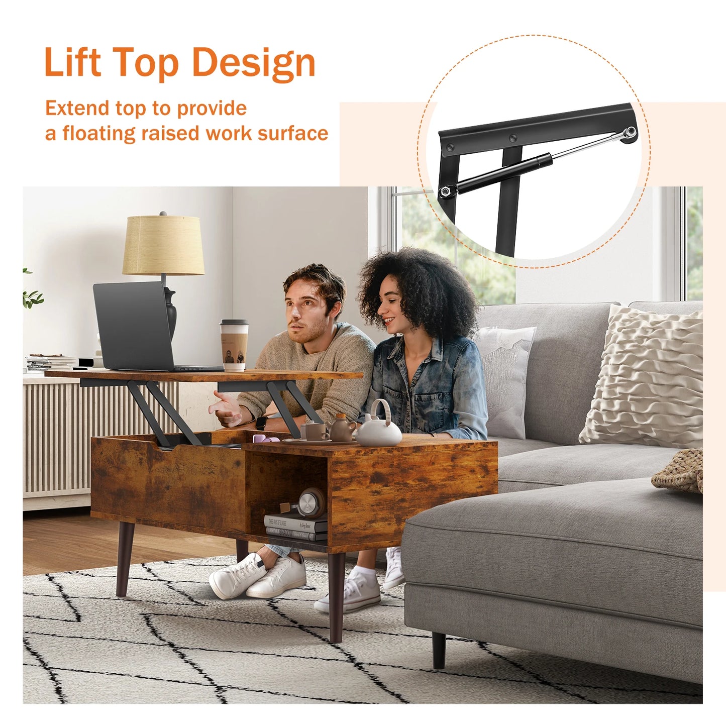 Lift-Top Coffee Table with Adjustable Storage Shelf – Easy Lift and Lower Mechanism