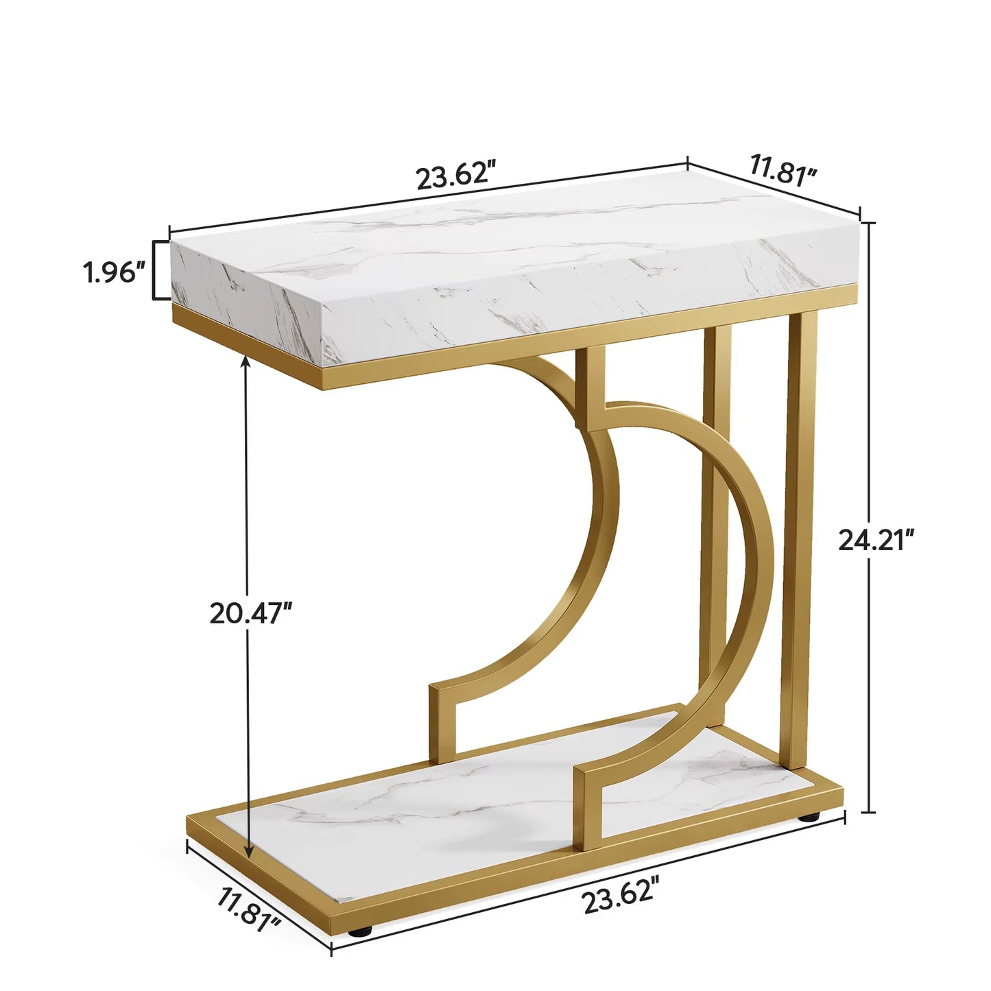 White & Gold Modern C-Shaped Side Table