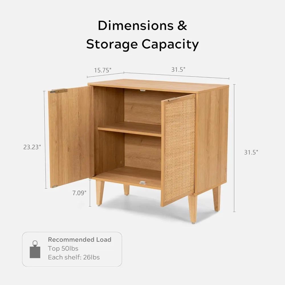 (New) Boho Accent Sideboard Cabinet with Rattan Doors