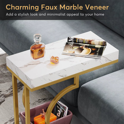 White & Gold Modern C-Shaped Side Table