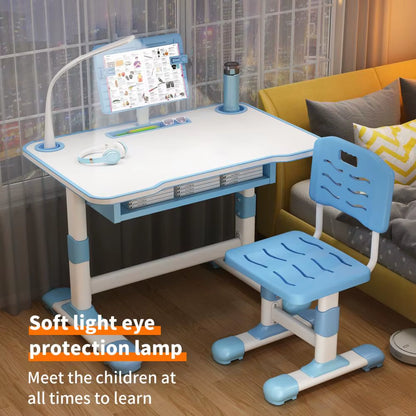 Adjustable Kids Study Desk and Chair Set with Tiltable Reading Stand and LED Light