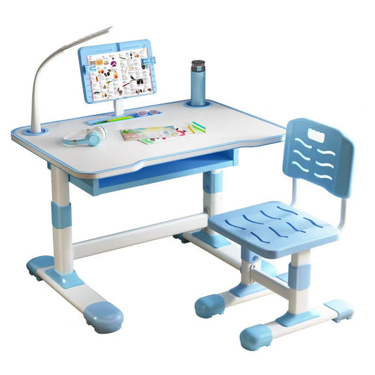 Adjustable Kids Study Desk and Chair Set with Tiltable Reading Stand and LED Light