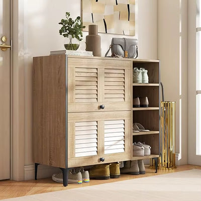 Freestanding Shoe Cabinet with Flip & Slide Doors and Adjustable Shelves