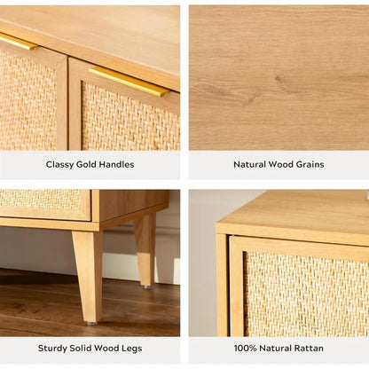 (New) Boho Accent Sideboard Cabinet with Rattan Doors