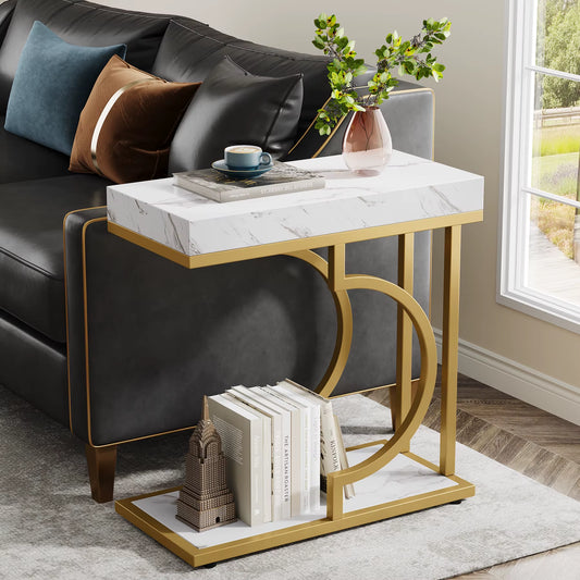 White & Gold Modern C-Shaped Side Table