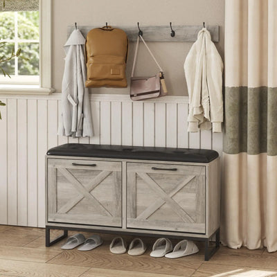 (New) Entryway Shoe Storage Bench with Flip Drawers and Coat Rack